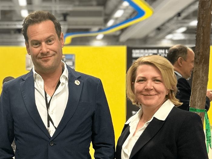 Deborah Fairlamb and Justin Zeefe at a defense tech event